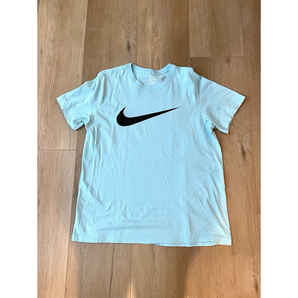 Nike The Nike Tee Mens Large L Turquoise Aqua Blue Big Swoosh Graphic T Shirt